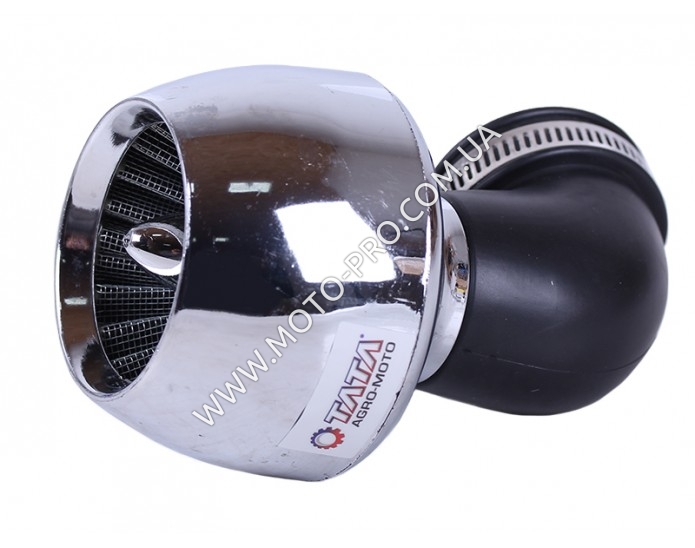 Фильтр нулевой "Turbo" чёрный хром Ø42mm 90° (125-150сс) - АМ (Запчасти Китайский скутер)