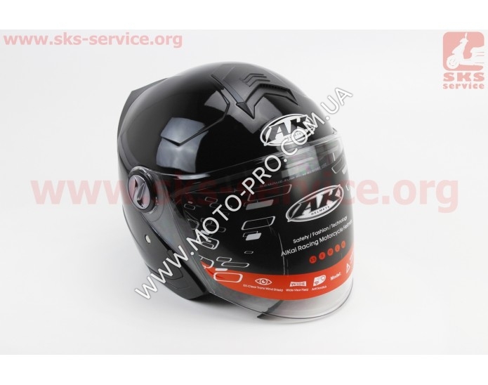 Шлем открытый + откидные очки AK-720 (NEW) - ЧЕРНЫЙ