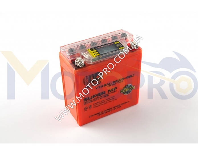 Аккумулятор (АКБ) 12V 5А гелевый (высокий) (119x60x128, оранжевый, с индикатором заряда, вольтметром) OUTDO (A-1162)
