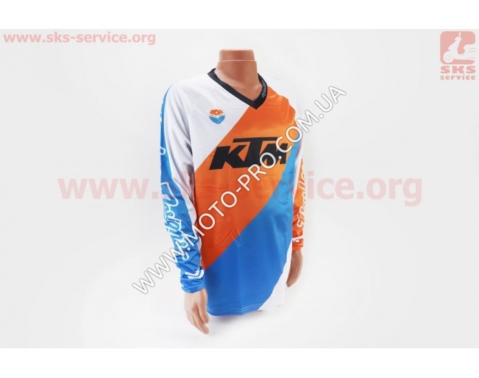 Футболка (Джерси) для мужчин L - (Polyester 100%), длинные рукава, свободный крой, бело-оранжево-синяя, НЕ оригинал