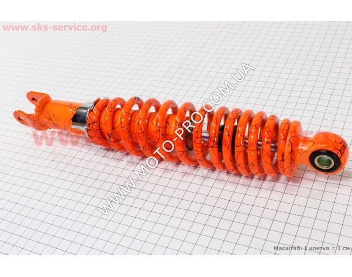 Амортизатор задний GY6/Honda - 310мм*d59мм (втулка 10мм / вилка 8мм) регулир., оранжевый с паутиной (314058)