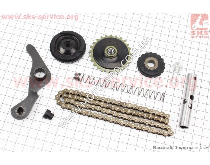 Цепь распредвала 110сс - 25H-84L + ролики 3шт + коромысло + натяжитель, к-кт (318936)