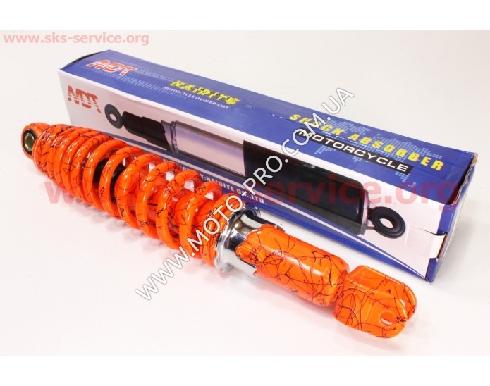 Амортизатор задний GY6/Honda - 320мм*d55мм (втулка 10мм / вилка 8мм) регулир., оранжевый с паутиной (314056)