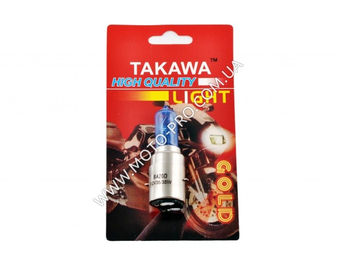 Лампа BA20D (2 вуса) 12V 35W/35W (супер біла, висока) (блістер) TAKAWA