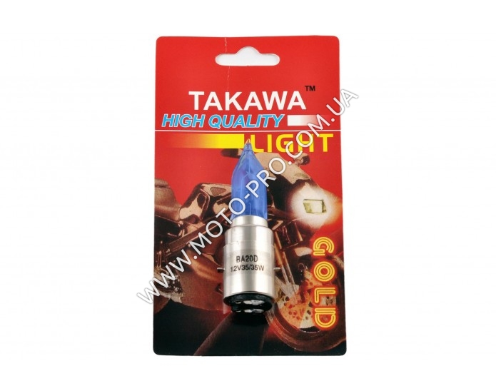 Лампа BA20D (2 вуса) 12V 35W/35W (супер біла, висока, конусна) (блістер) TAKAWA