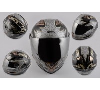 Шлем-интеграл (mod:B-500) (size:L, черно-серый, зеркальный визор, DARK ANGEL) BEON