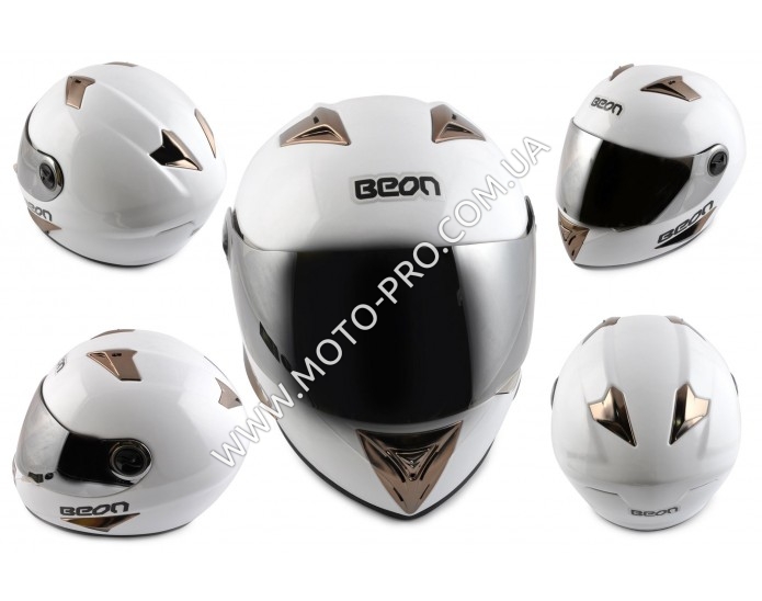 Шлем-интеграл (mod:B-500) (size:L, белый, зеркальный визор) BEON