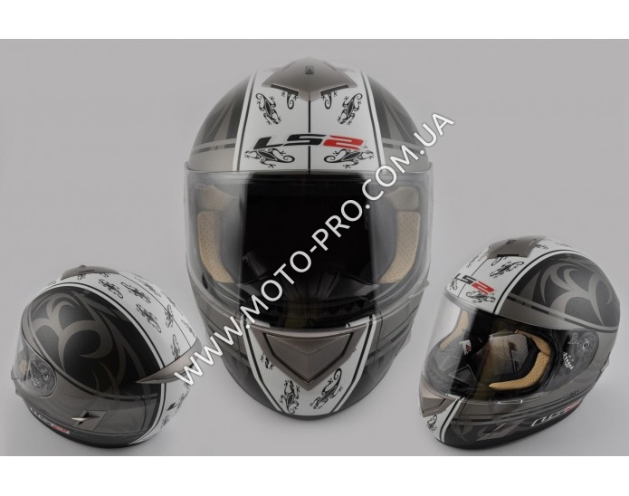 Шлем-интеграл (mod:366) (size:XXL, черно-белый матовый) LS-2