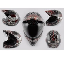 Шлем кроссовый (mod:Skull) (с визором, size:XXL, красны...