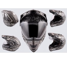 Шлем кроссовый (mod:Skull) (с визором, size:XXL, серый ...
