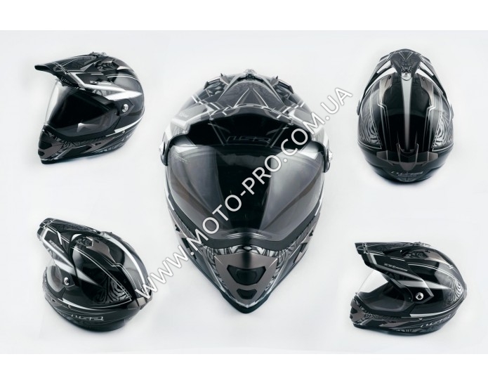 Шлем кроссовый   (mod:MX433) (с визором, size:XXL, черно-серый с узором)   LS-2 (K-2412)