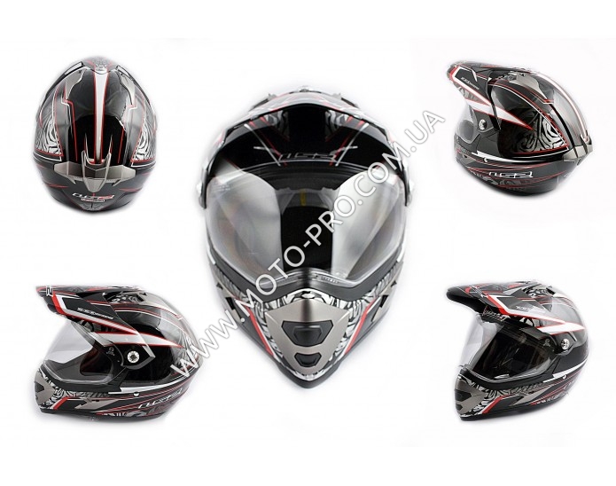 Шлем кроссовый (mod:MX433) (с визором, size:XXL, черно-красный, MAGNUM) LS-2