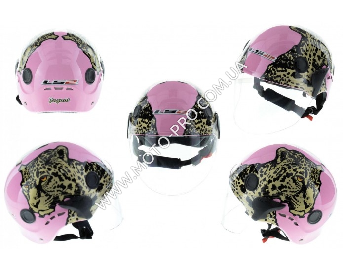 Шлем открытый (mod:101) (классическая форма, прозрачный визор) (size:XL, розовый JAGUAR) LS2