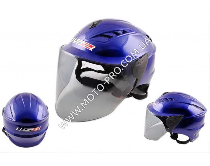 Шлем открытый (mod:100) (аэроформа, черный визор) (size:XL, синий) LS2