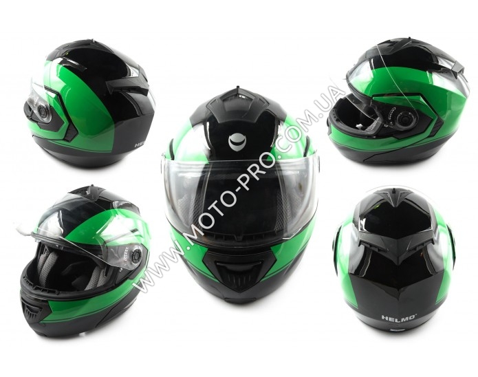 Шлем трансформер (mod:FL258) (size:XL, черно-зеленый) HELMO