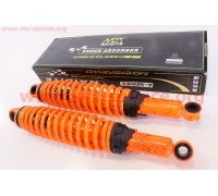 Амортизатор задний JH/CB/CG - 340мм*d60мм (под втулки) регулир., оранжевый с паутиной к-кт 2шт (Delta 110cc)