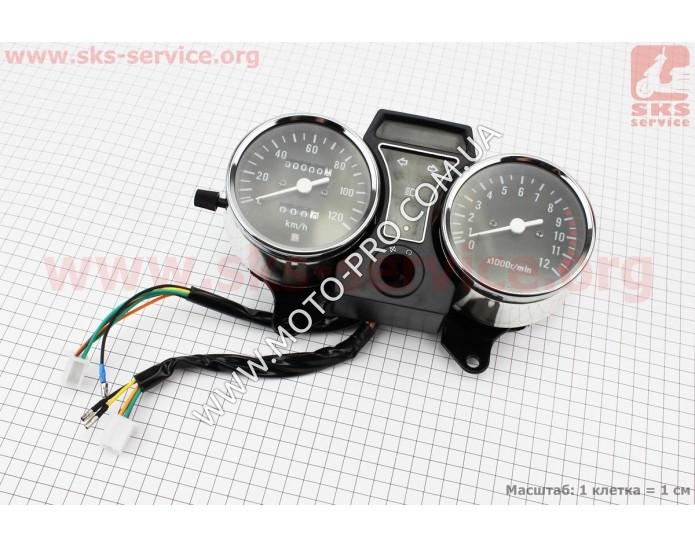 Спідометр у зборі "подвійний" 120 км/год тахометр електронний (широке кріплення) (Alpha 125cc)