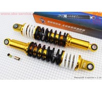 Амортизатор задний JH/ - 335мм*d60мм (втулка 12мм / втулка 10мм) с двойной пружиной регулир., черный (корпус желтый) к-кт 2шт (CB-125/150)