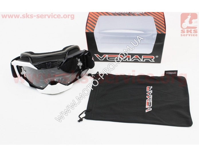 Очки кроссовые/эндуро/АТV, ремешок с силиконовым покрытием, черно-белые, VM-1015B