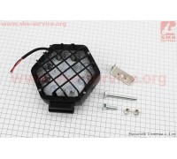 Фара дополнительная светодиодная влагозащитная - 9 LED с креплением, шестигранная 124*138мм + решетка