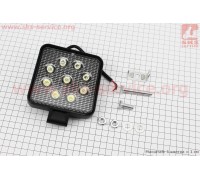 Фара додаткова світлодіодна вологозахисна - 9 LED з кріпленням, квадратна 107*107мм