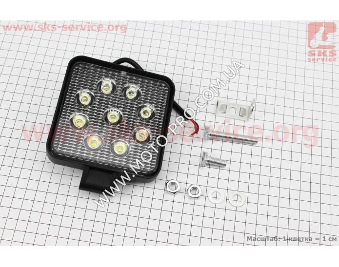 Фара дополнительная светодиодная влагозащитная - 9 LED с креплением, квадратная 107*107мм