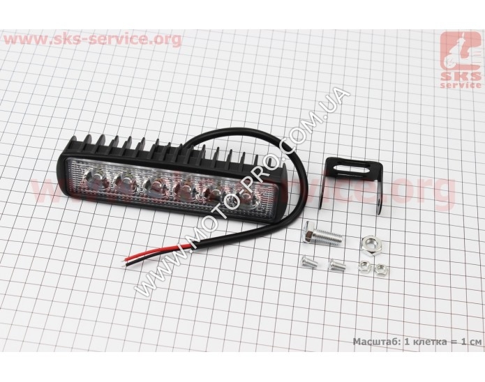 Фара дополнительная светодиодная влагозащитная - 6 LED с креплением, прямоугольная 155*42мм