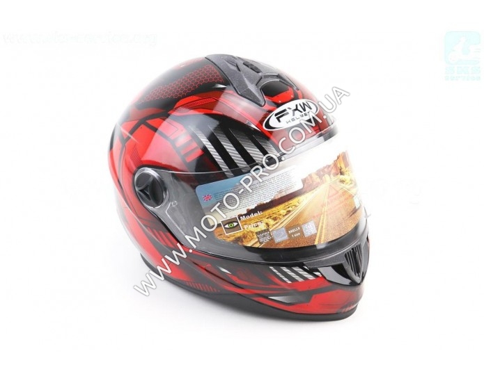 Шлем интеграл, закрытый HF-122 XL, ЧЁРНЫЙ глянец с красно-серым рисунком IRON Q238