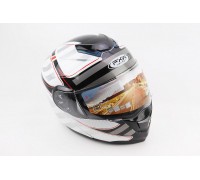 Шлем модуляр, закрытый с откидным подбородком+откидные очки HF-119 L, БЕЛЫЙ глянец с чёрно-серым рисунком