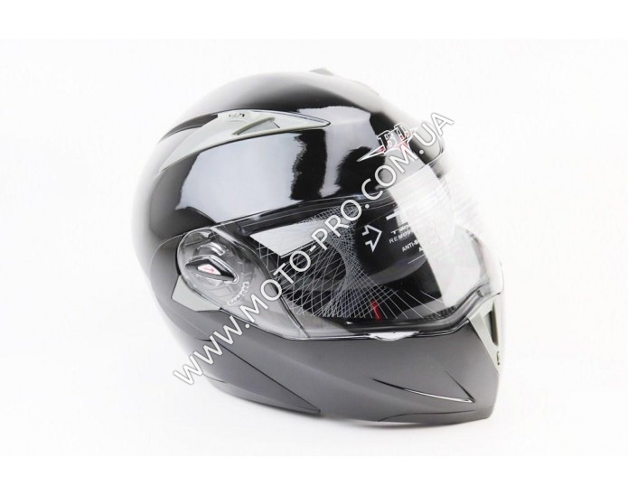 Шлем модуляр, закрытый с откидным подбородком+откидные очки BLD-158 М (57-58см), ЧЁРНЫЙ глянец