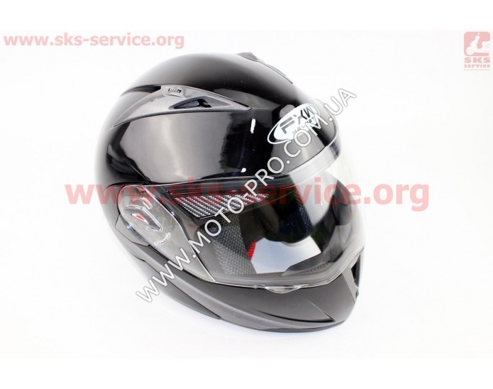 Шлем закрытый с откидным подбородком+очки HF-118 S- ЧЕРНЫЙ глянец
