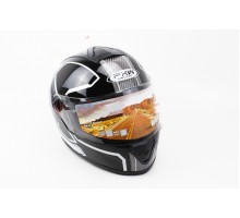 Шлем закрытый HF-112 M- ЧЕРНЫЙ глянец с бело-серым рису...