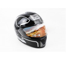 Шлем закрытый HF-112 L- ЧЕРНЫЙ глянец с бело-серым рису...