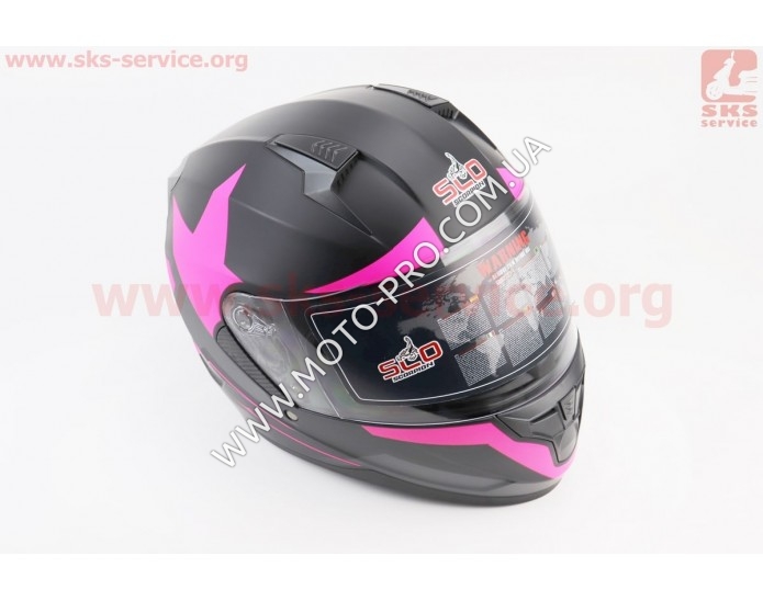 Шлем закрытый (сертификации DOT / ECE) + откидные очки SCO-M67 М (57-58см), ЧЕРНЫЙ матовый с розово-серым рисунком