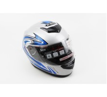 Шлем закрытый АТ-906 - СЕРЫЙ с рисунком сине-бело-черны...