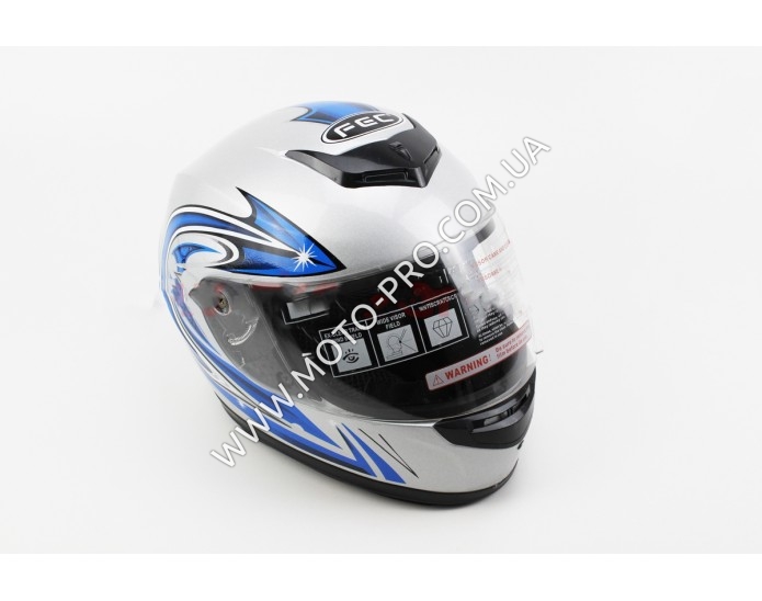 Шлем закрытый АТ-906 - СЕРЫЙ с рисунком сине-бело-черным + воротник