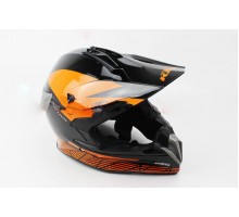Шлем кроссовый XL - ЧЕРНЫЙ с рисунком оранжевым