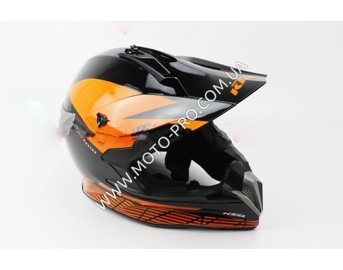 Шлем кроссовый XL - ЧЕРНЫЙ с рисунком оранжевым
