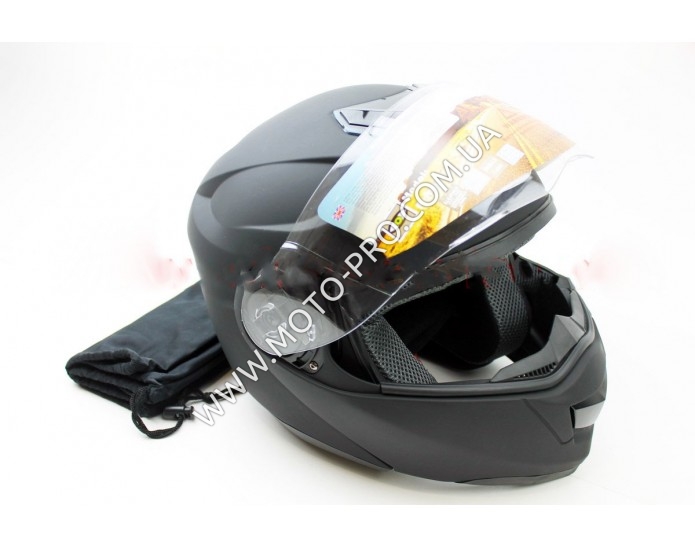 Шлем закрытый с откидным подбородком+очки HF-119 М- ЧЕРНЫЙ матовый