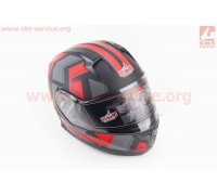 Шлем закрытый с откидным подбородком (сертификации DOT / ECE) + откидные очки SCO-162 S (55-56см), ЧЕРНЫЙ матовый с красно-серым рисунком